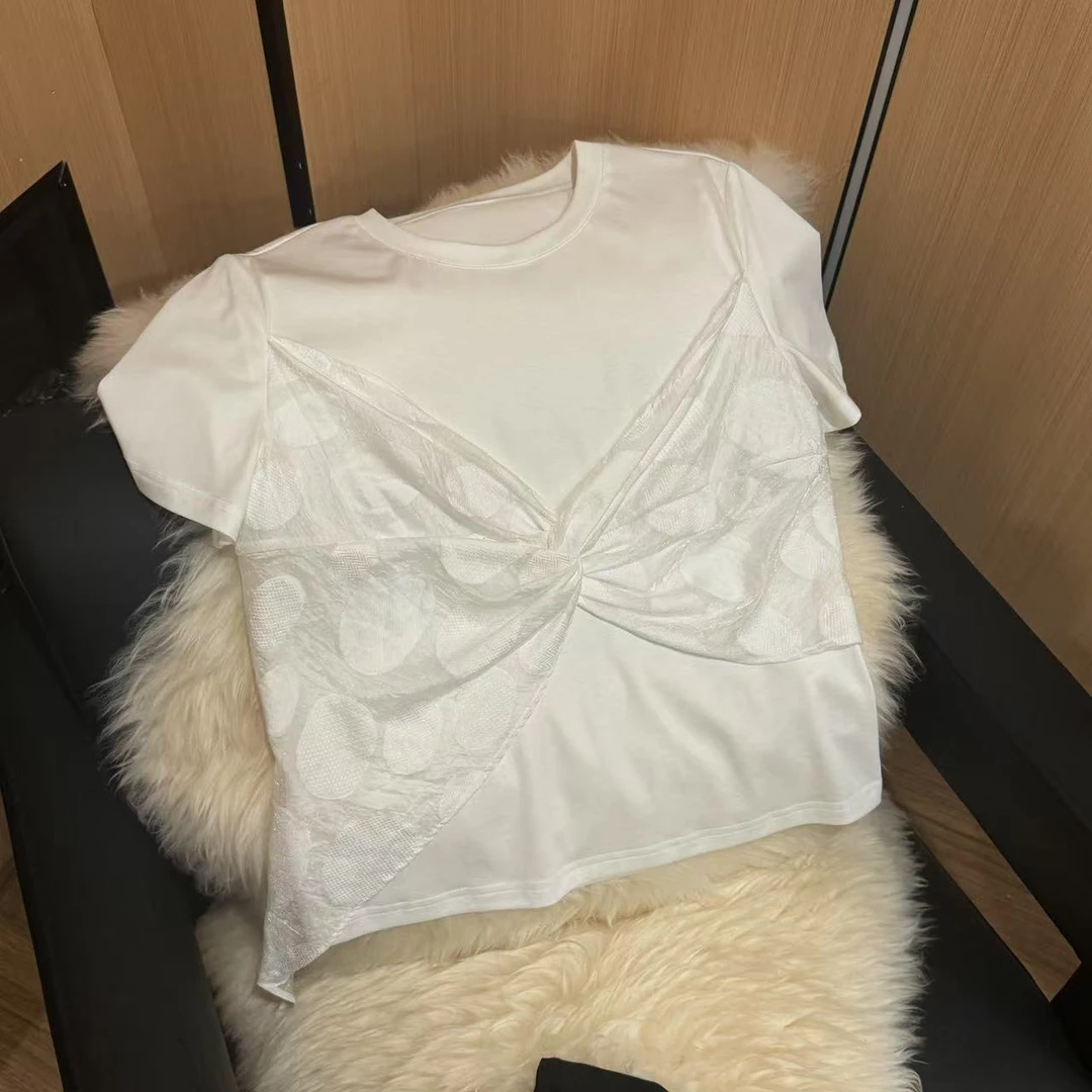 ZM25年新款修身短袖蝴蝶结T恤休闲纯色不规则T恤87256