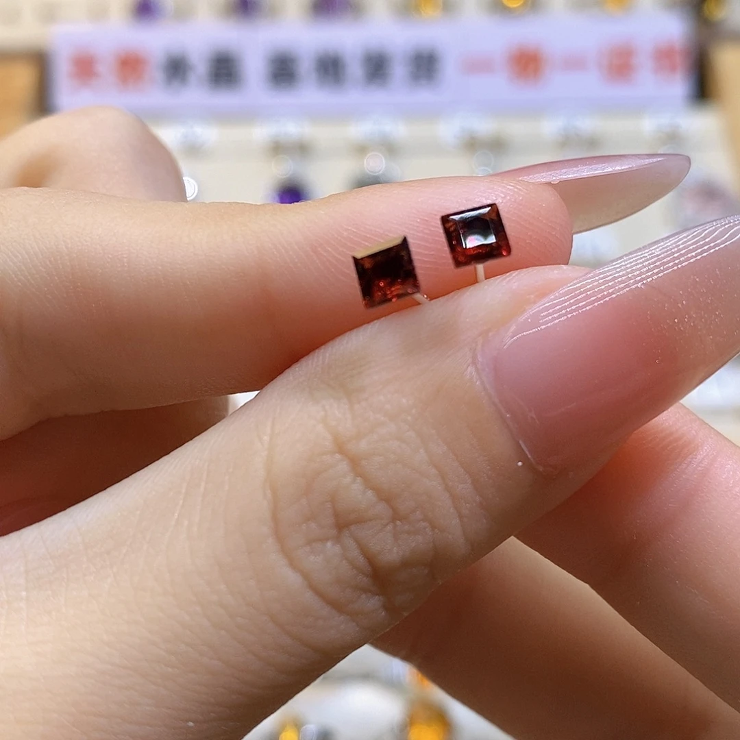 黄晶珠宝半成品银S925镶嵌红耳钉