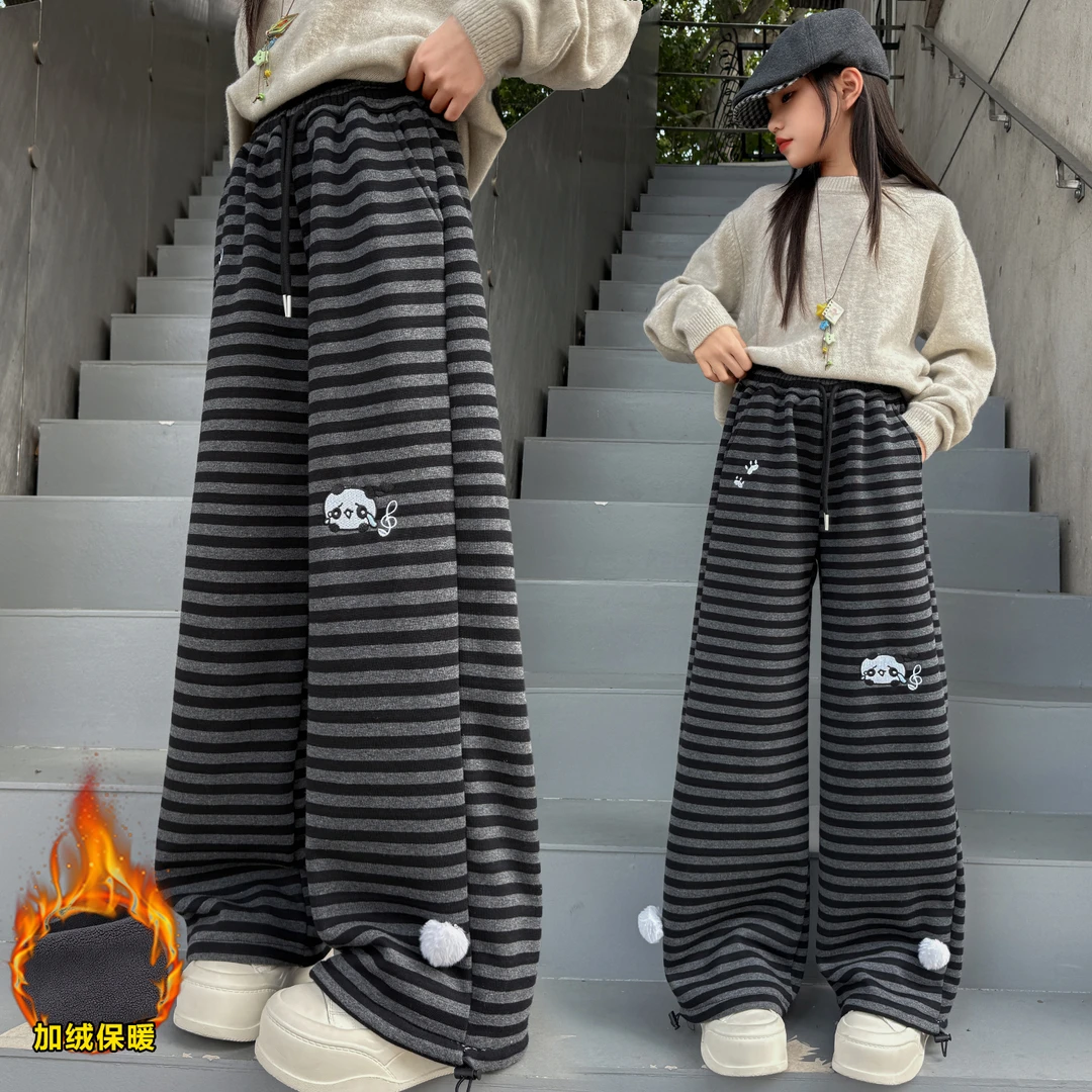 女童冬季加绒潮流休闲裤2025新款中大童松紧带裤子童裤休闲裤