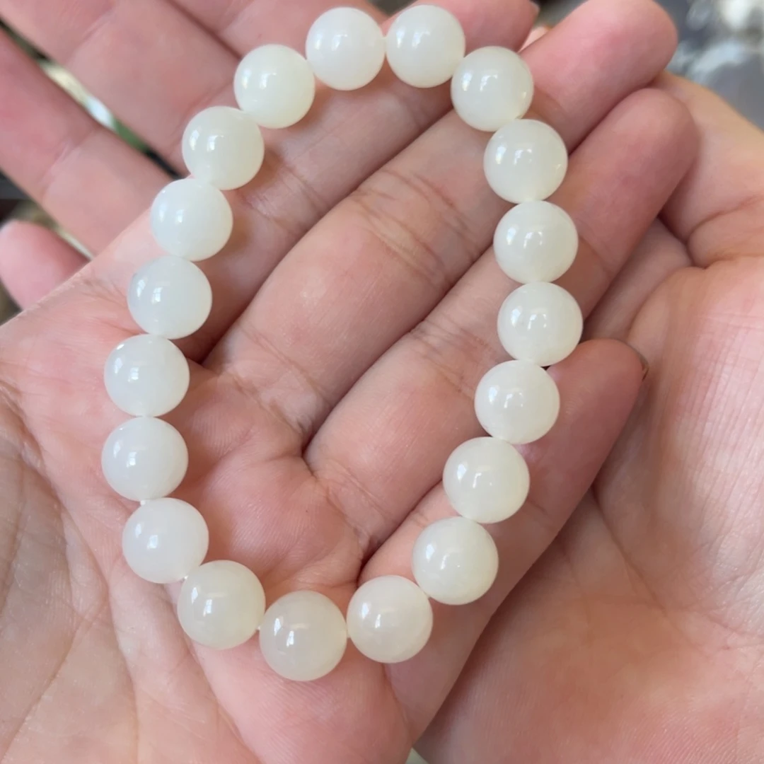 小***鸭手串未镶嵌和田玉（白玉）天泰白玉10mm单圈