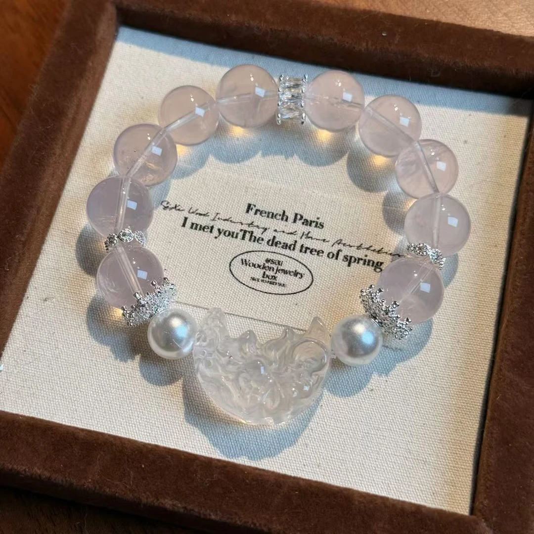 月亮雕刻星光粉水晶手串手链 颜色微差多样性发其一F211