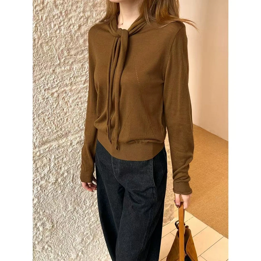 LAMRONS亲肤舒适 围巾领长袖羊毛衫上衣25秋冬