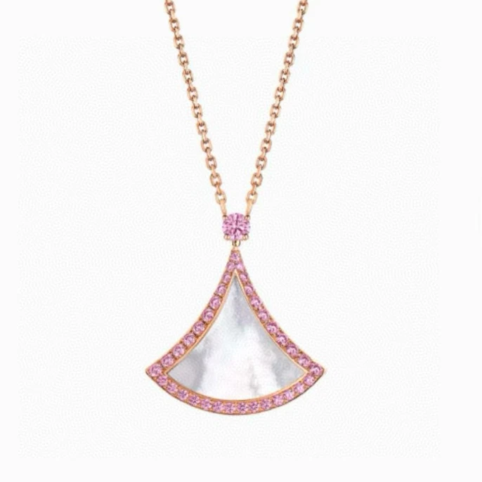 99新 BVLGARI/宝格丽 玫瑰色粉大扇子项链