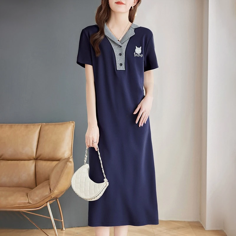 芳妮诗妈妈polo连衣裙中年女装2025年新款大码宽松休闲夏季裙子女