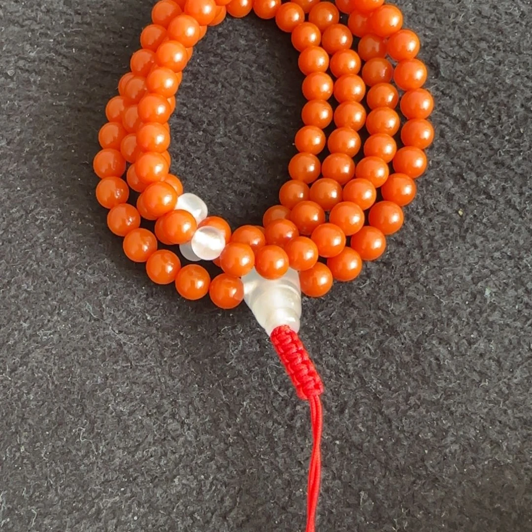 欢***龙南红玛瑙未镶嵌手链108