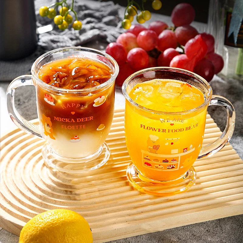2只装-420ml小熊杯加厚玻璃牛奶饮料杯蛋糕杯咖啡杯家用喝水茶杯