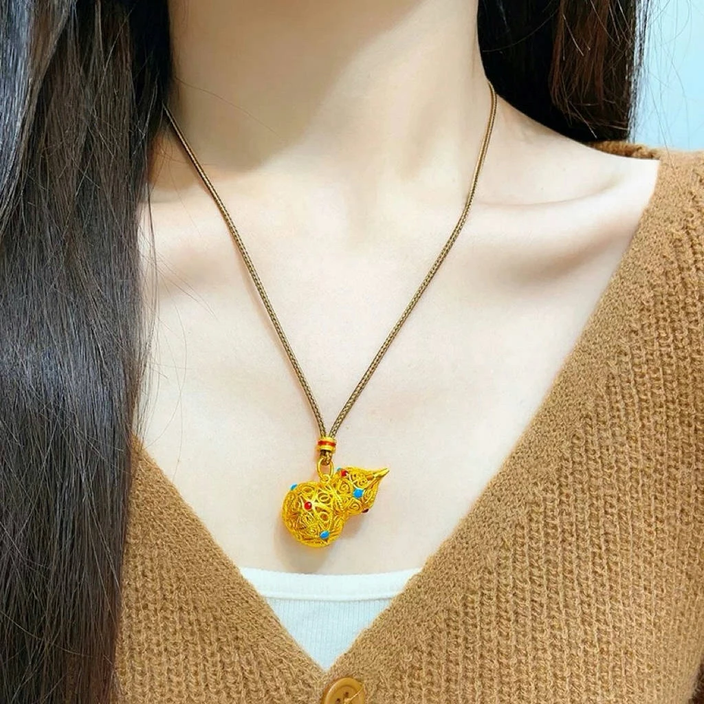 铜合金项链 烧蓝镂空掐丝葫芦毛衣链