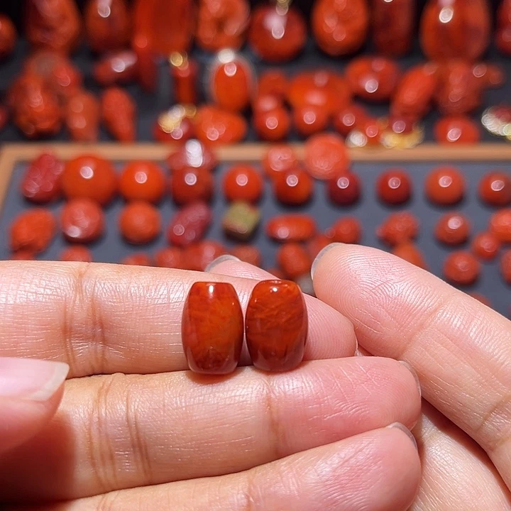 南红玛瑙未镶嵌配饰火焰纹勒子对珠9.3mm