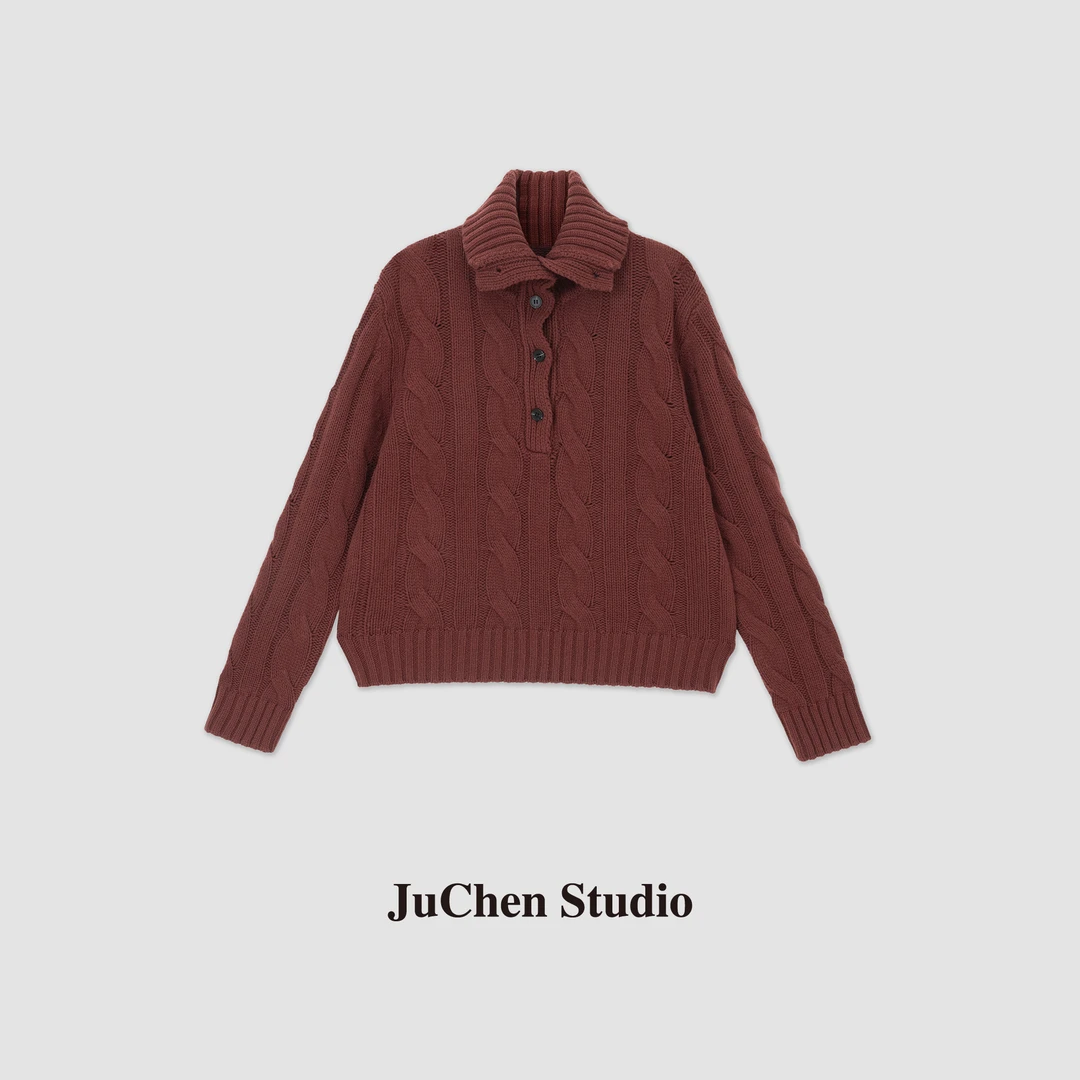 LIBOSHU多元荷尔蒙 老钱立体绞花百搭立翻领羊毛毛衣 FW6933-128