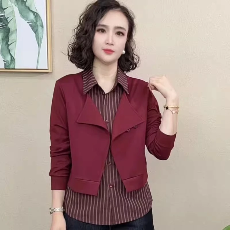 衬衫女2025秋季新款时髦洋气条纹拼接假两件气质百搭显瘦短款上衣