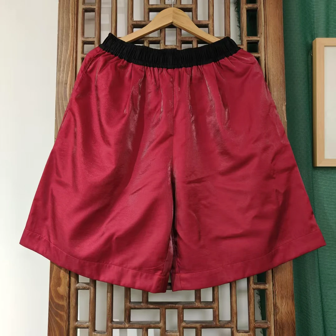凤徕兮私人定制树莓红色光板全松紧黑腰中裤（ LK087-20）单