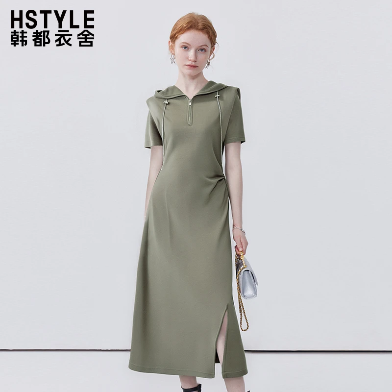 韩都衣舍半拉链开叉短袖连衣裙女韩版休闲运动时尚长裙夏季新款