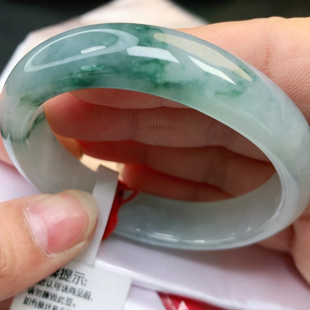 未镶嵌手镯（贵妃镯）翡翠A货纯天然老坑冰胶飘蓝花009号