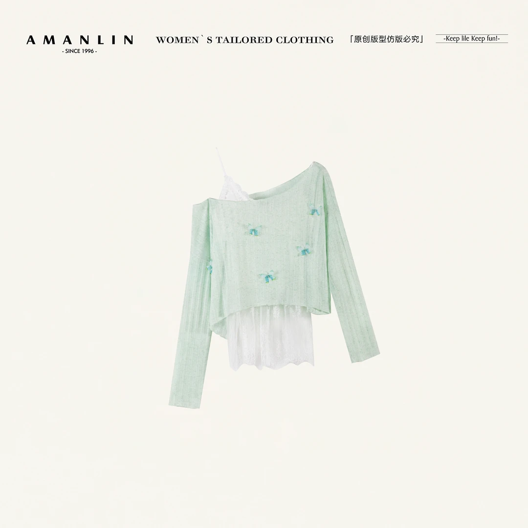 AMANLIN/阿谩琳欧若风春季新款露肩t恤女性感吊带两件套TY596375