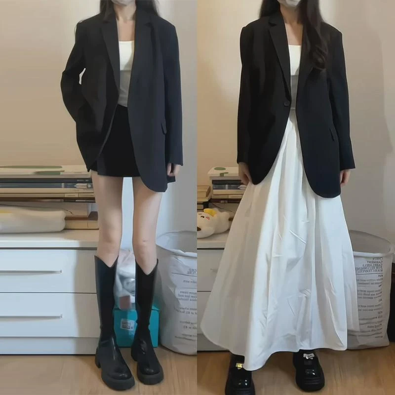 高级感黑色西装外套女2024新款早秋季小个子休闲宽松韩版西服上衣