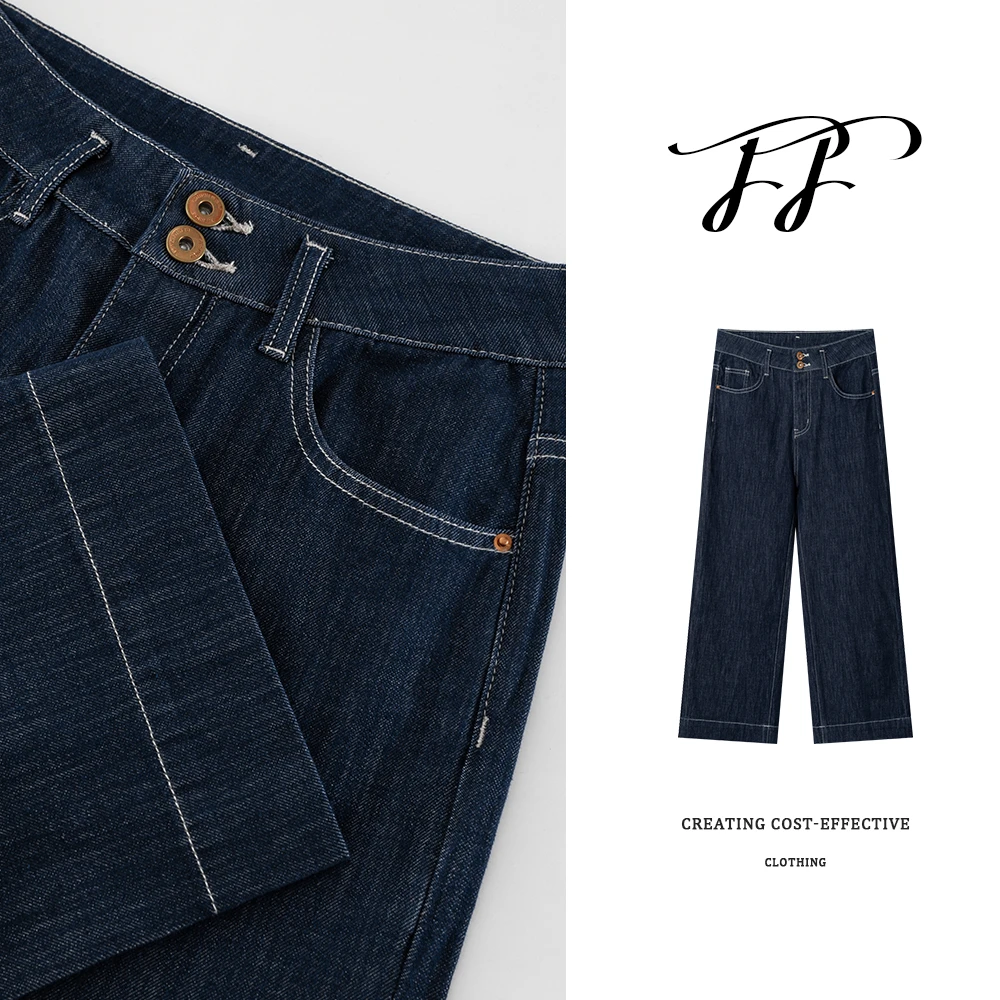 夏季丹宁蓝风四面弹-薄面料九分女牛仔法棍裤新款宽松小个子F6029