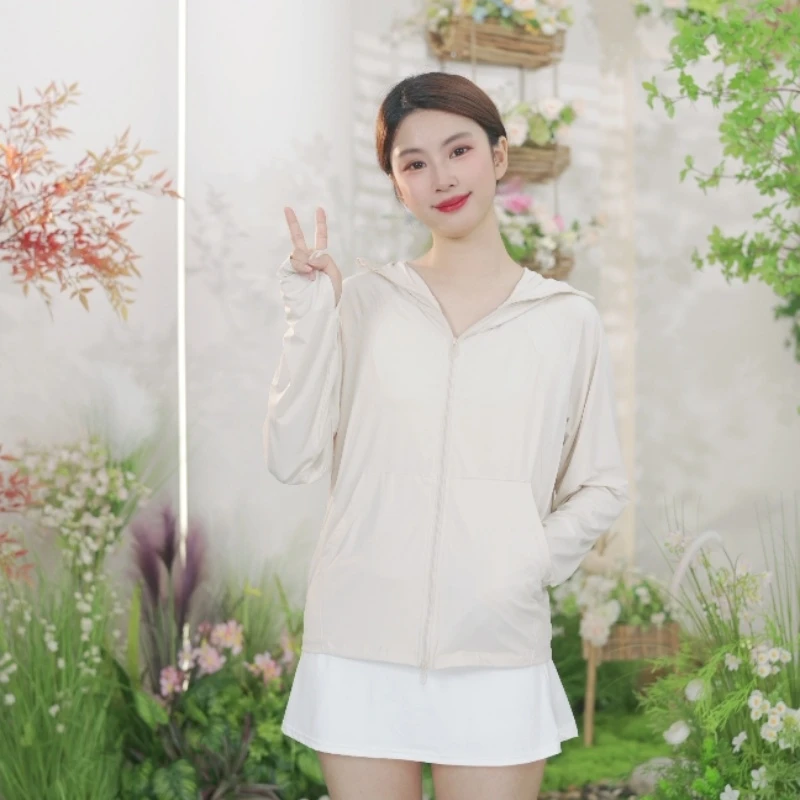 新款原纱透气轻薄原纱防晒衣女休闲宽松百搭短款帽檐可拆卸