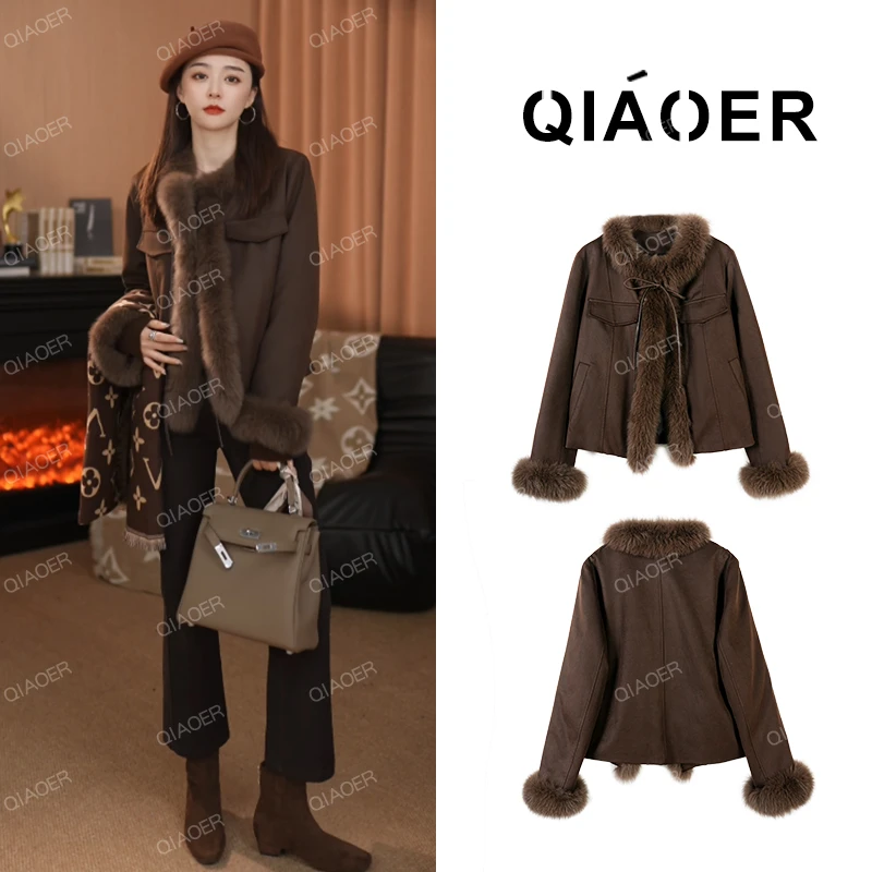 乔儿定制【阿姆斯特丹】90白鹅绒时尚百搭皮衣羽绒服女狐狸毛短外套