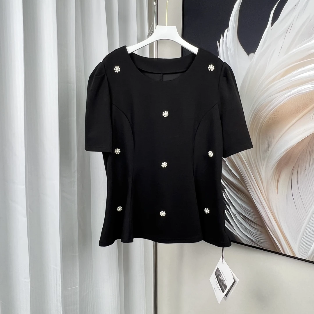 【揭幕】重工钉珠轻奢气质修身时尚短袖-2539