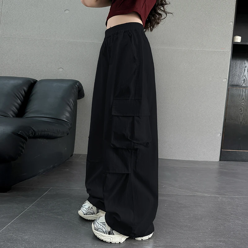 女童夏季工装裤2025新款洋气时尚纯色水洗棉裤子6-12岁中大童夏款