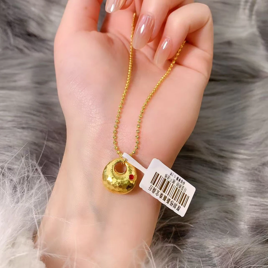 【伟新源】足金999 烧蓝工艺 红宝小金坨吊坠4.77克（不含链）