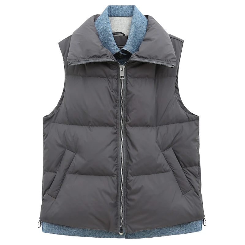 AMYMOORE【为爱放价】 90白鹅绒牛仔拼接马夹保暖休闲马甲 43321