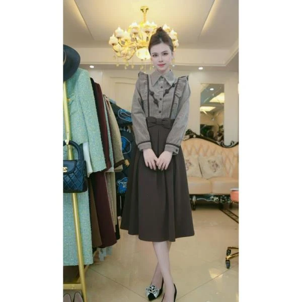 梦想服饰2024年秋冬季POLO领气质收腰显瘦显白连衣裙8103