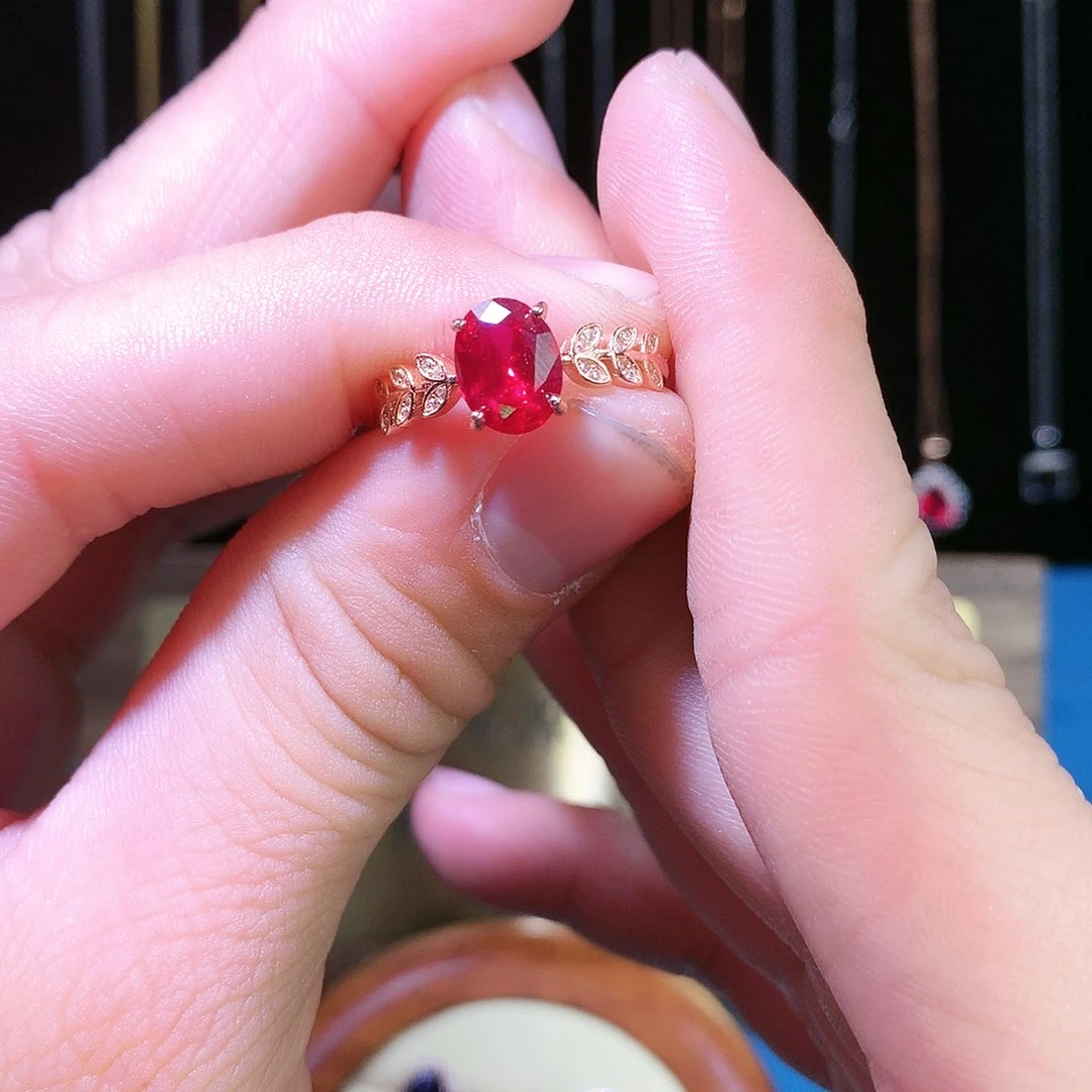 红宝石戒指银S925镶嵌