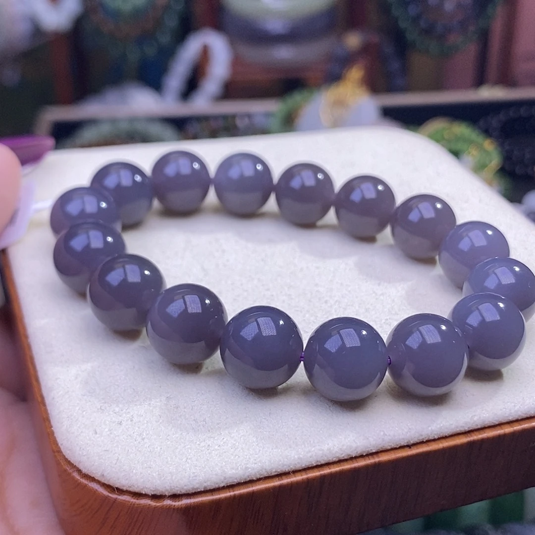 和田玉未镶嵌颈饰浓烟紫老料约12mm手串