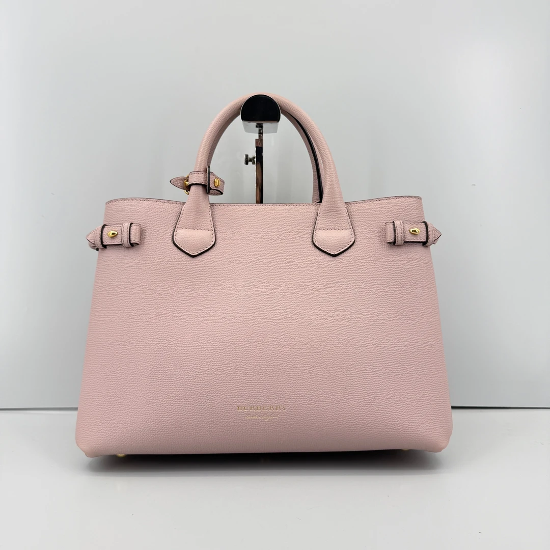 95新 BURBERRY/博柏利 优选/班纳中号粉拼格纹手提包少肩带/34x23