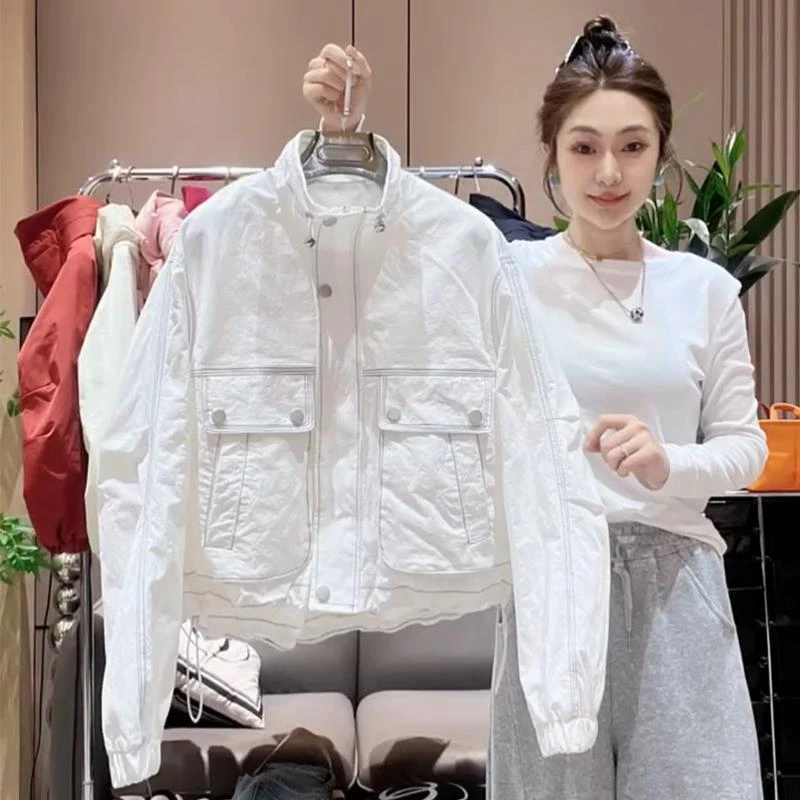 春秋季新款立领棒球服冲锋衣2025今年流行轻薄上衣白色夹克短外套