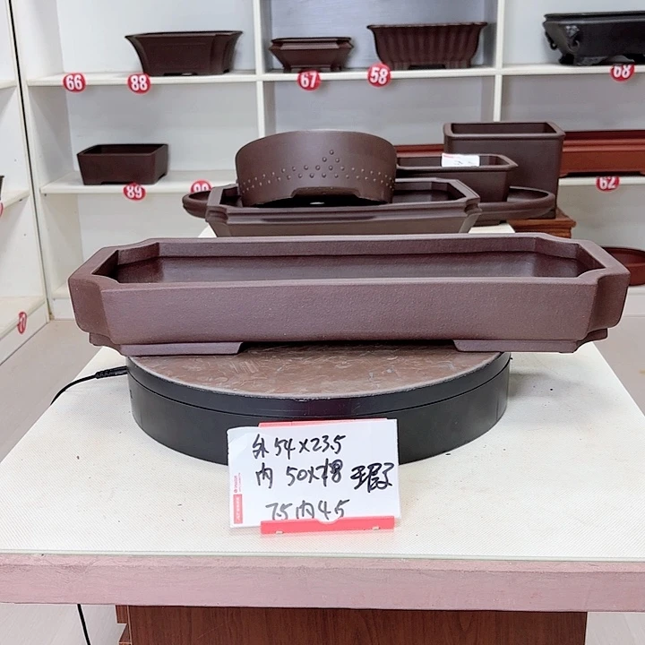 紫砂花盆曹*切角条盆瑕