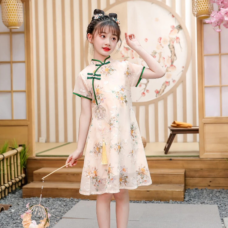 女童旗袍裙子2025夏季新款新中式国风汉服中大儿童夏装女孩连衣裙