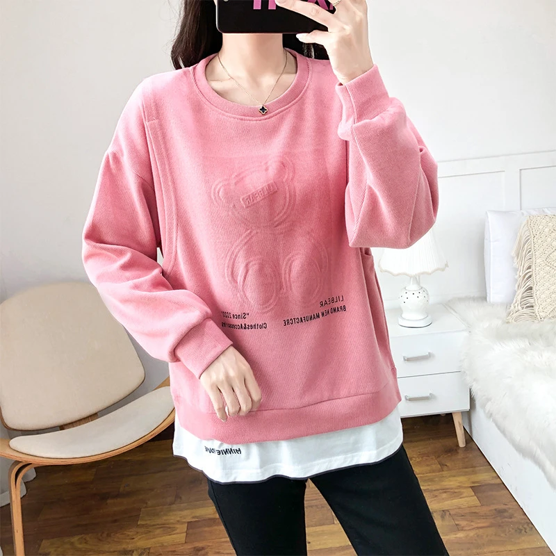 产后哺乳衣外出春秋辣妈款纯棉长袖上衣潮妈外穿喂奶衣服孕妇卫衣