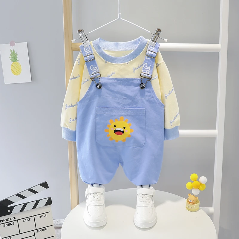 春秋男长裤中性休闲风休闲裤洋气背带裤套装小童男宝ol