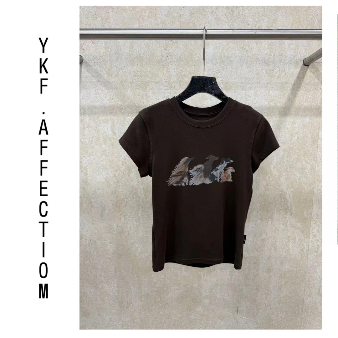 （吹风狗）秋季小众设计吹风小狗印花百搭T恤10241