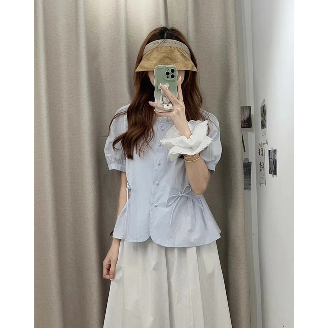 季念新款遮肚子藏肉显瘦上衣大码短袖精致小衫上衣2025夏季衬衫