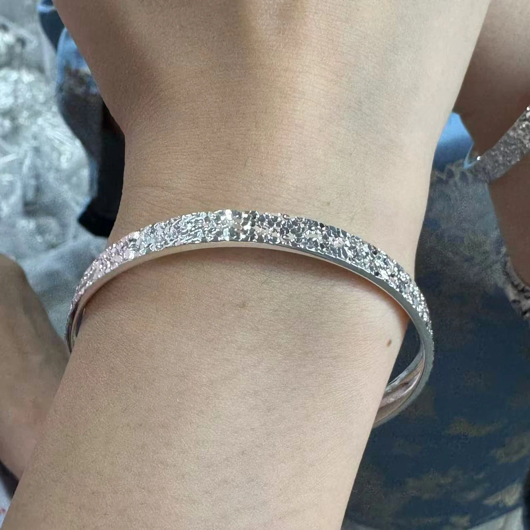 九乐 足银手镯 999流金岁月雪花碎冰冰锤纹手镯时尚简约