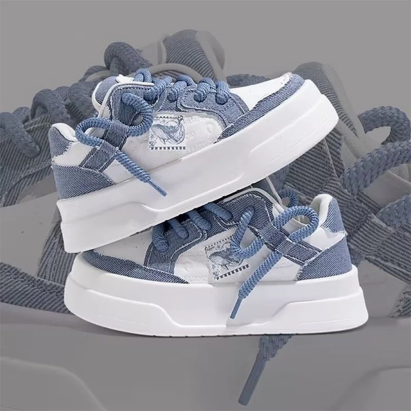 小众牛仔蓝板鞋女款2025春季新款厚底增高小白鞋显脚小休闲运动鞋