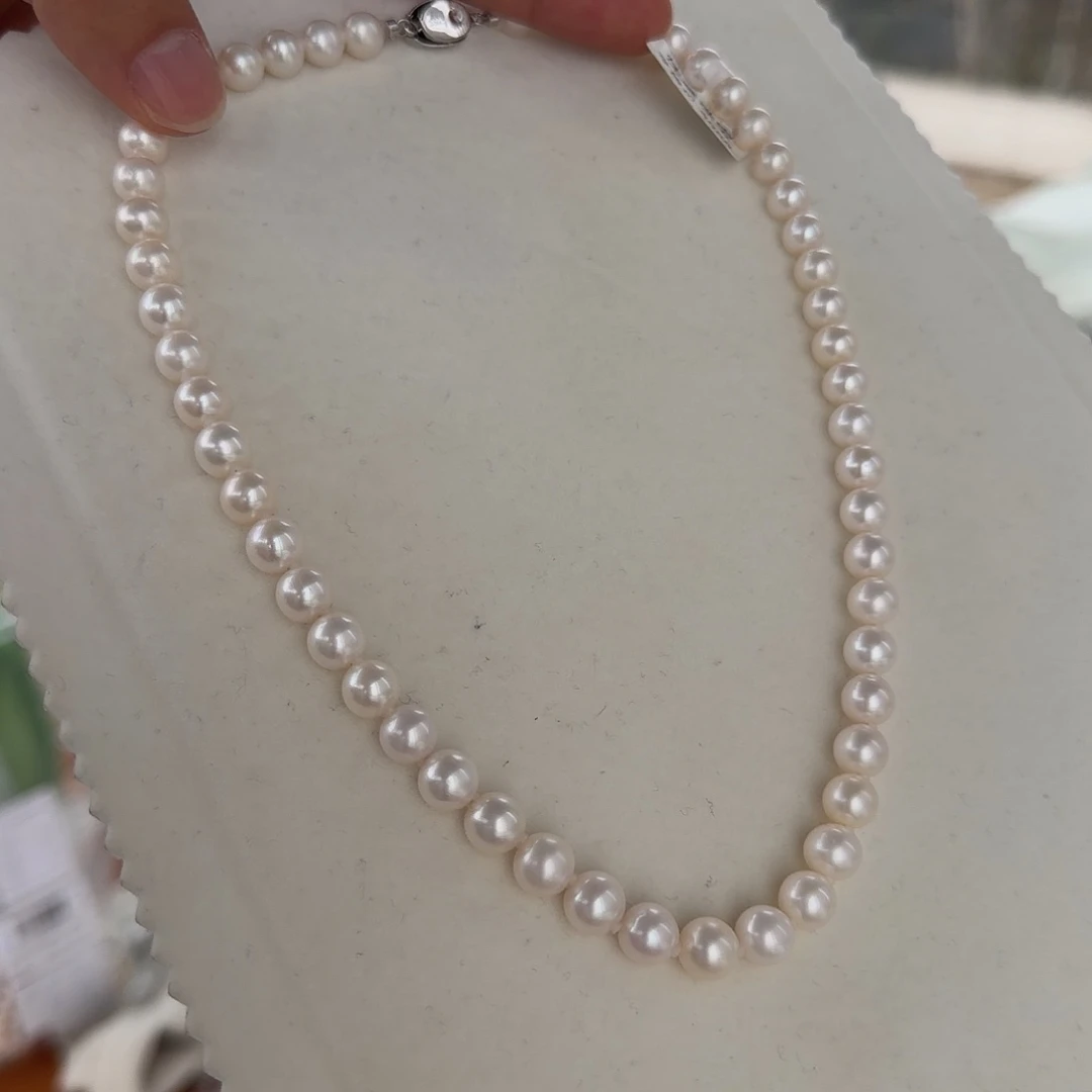 颈饰银S925镶嵌淡水珍珠8-9无核极光镜面无暇白透粉