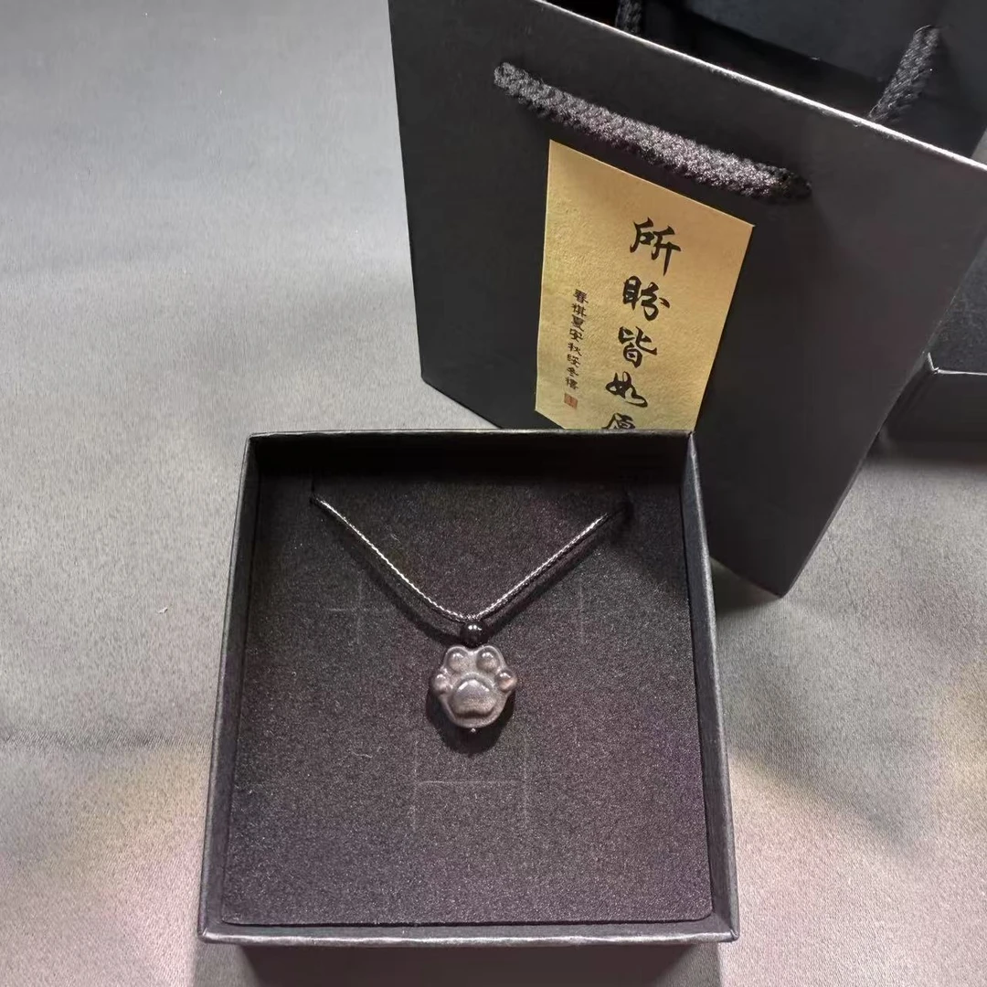 定制小狗吊坠定制刻字情侣创意礼物百搭个性小狗牌项链银曜石