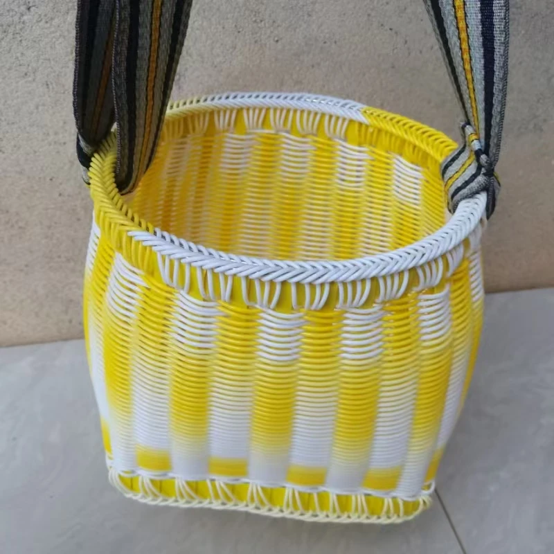 购物篮圆形收纳筐大容量玩具收纳袋菜篮子花篮手工收纳包藤编