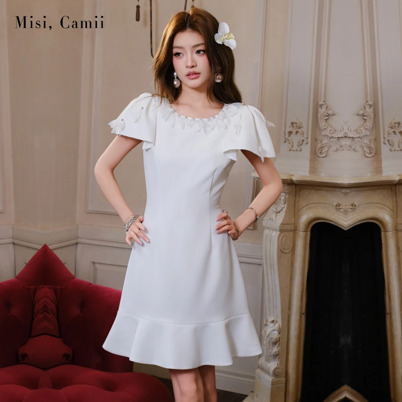 Misi,Camii2025夏季新款女装花朵蝴蝶袖鱼尾连衣裙名媛时尚高级感