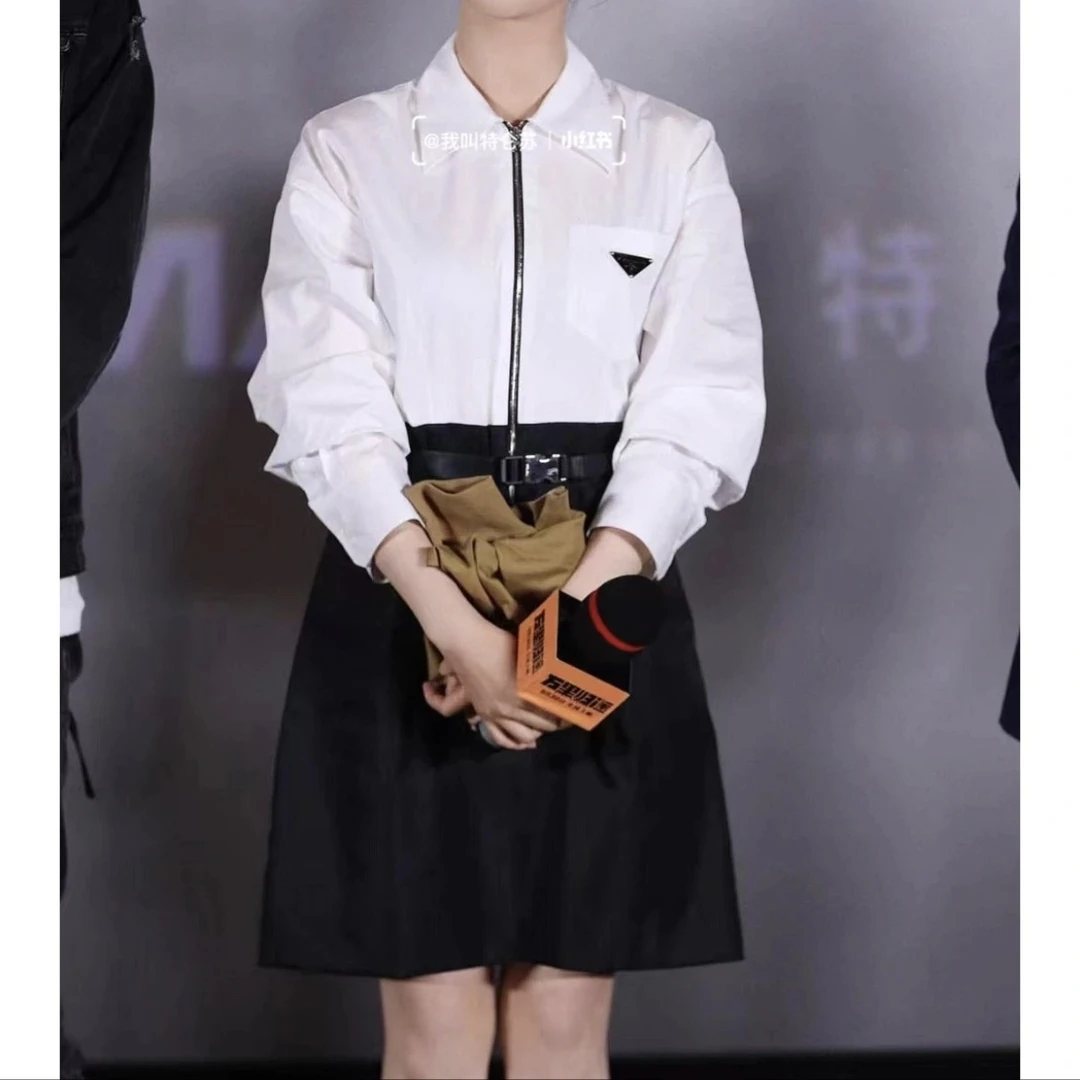 99新 Prada/普拉达 W118351/三角标衬衫连衣裙/38码