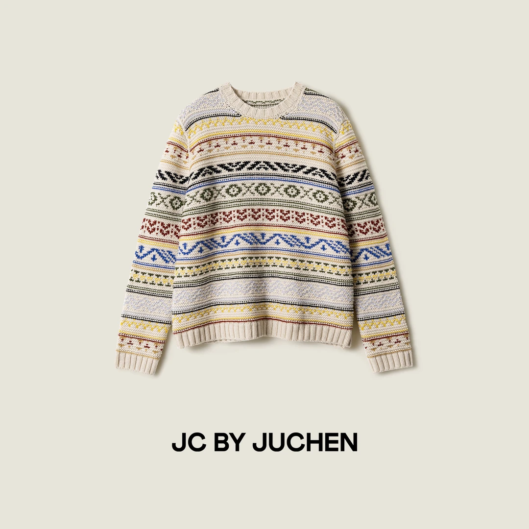 1P圣诞费尔岛牛轧糖多彩氛围浮线提花针织毛衣 FW108017-195