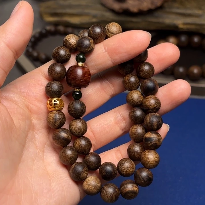手串沉香越南富森红土瘤疤1.0➕海黄顶珠设计