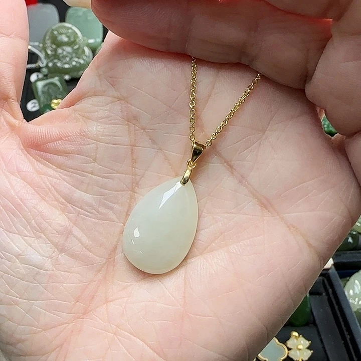 和田玉银S925镶嵌吊坠(赠链)