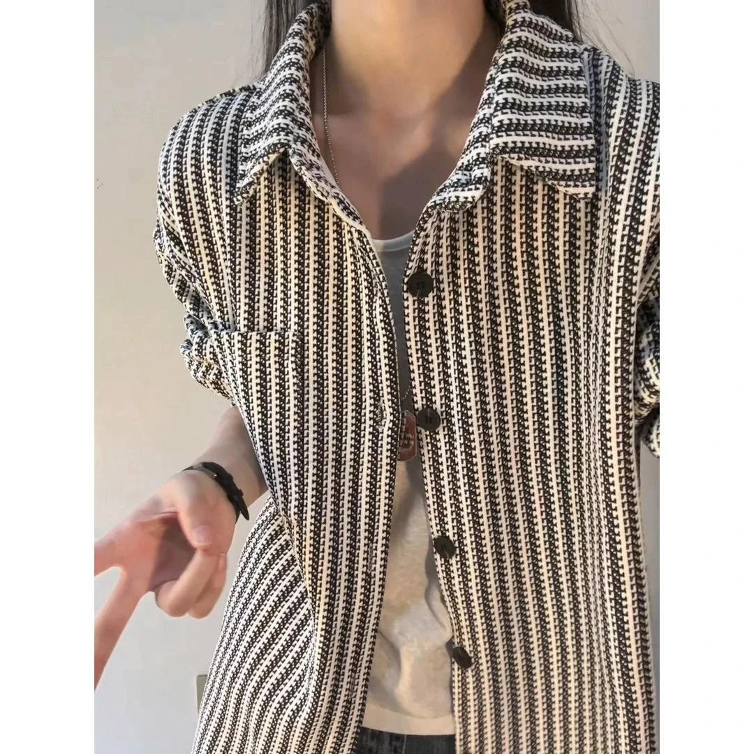 【现货】雪尼尔重磅鱼骨纹夹克外套男女秋季条纹衬衫高级小香风上衣