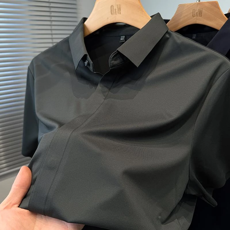 暗门襟衬衫男短袖冰丝夏装中年商务休闲衬衣服半袖寸衣纯色高级感