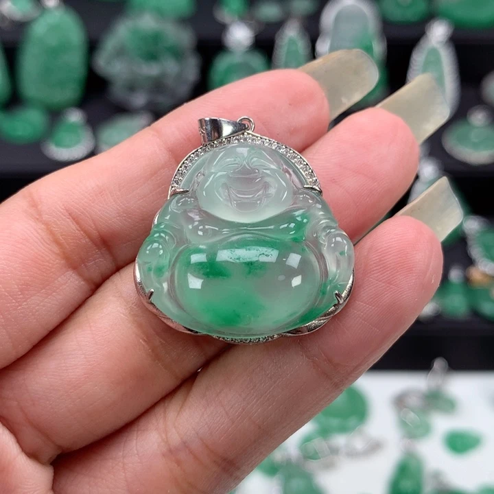 银S925镶嵌吊坠石英质玉（非洲翠）